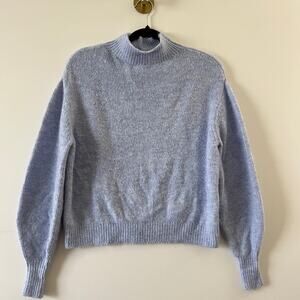 WHBM Periwinkle Blue Mock Neck Eyelash Fringe Balloon Sleeve Sweater Women Small